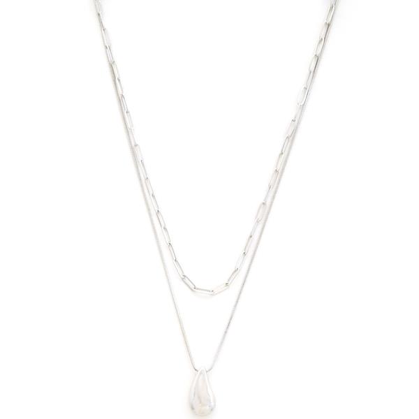 TEARDROP CHARM OVAL LINK LAYERED NECKLACE