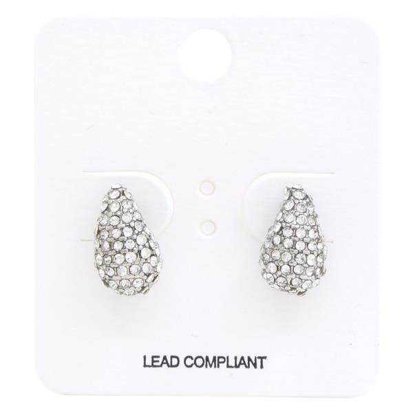 RHINESTONE TEARDROP DOME METAL EARRING