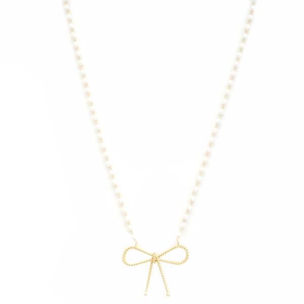 SODAJO BOW PEARL BEAD GOLD DIPPED NECKLACE
