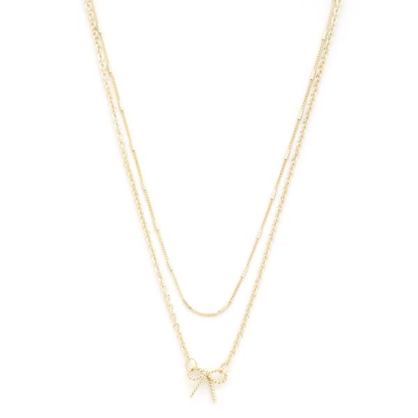 SODAJO BOW CHARM LAYERED GOLD DIPPED NECKLACE