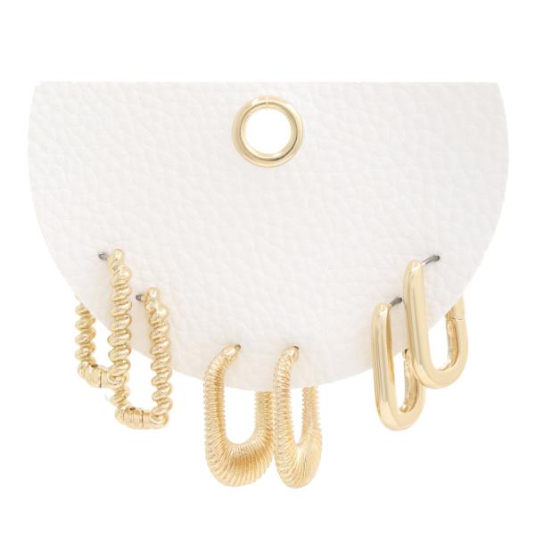 LINED SQUARE ASSORTED METAL EARRING SET