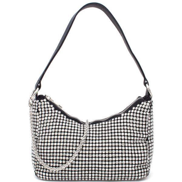 RHINESTONE ALL OVER SHOULDER CROSSBODY ZIPPER BAG