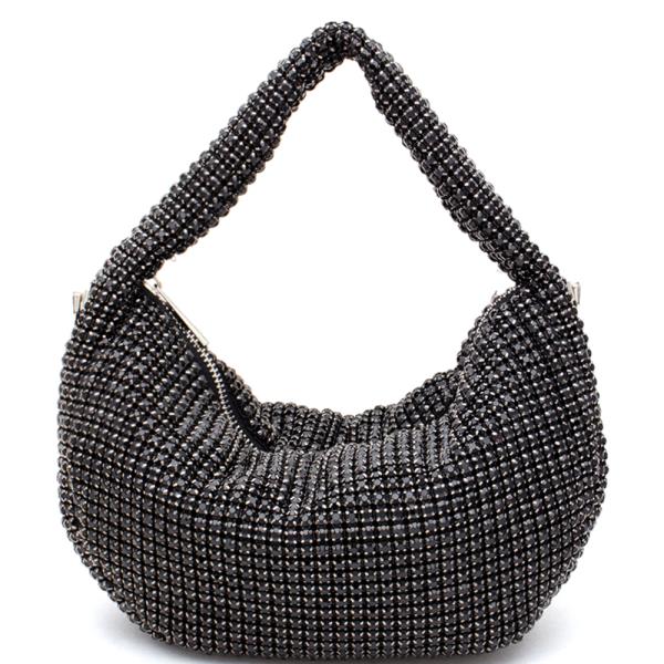 RHINESTONE ALL OVER ZIPPER HANDLE CROSSBODY BAG
