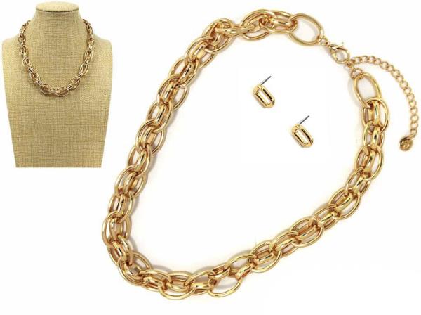 MULTI METAL CHAIN NECKLACE EARRING SET