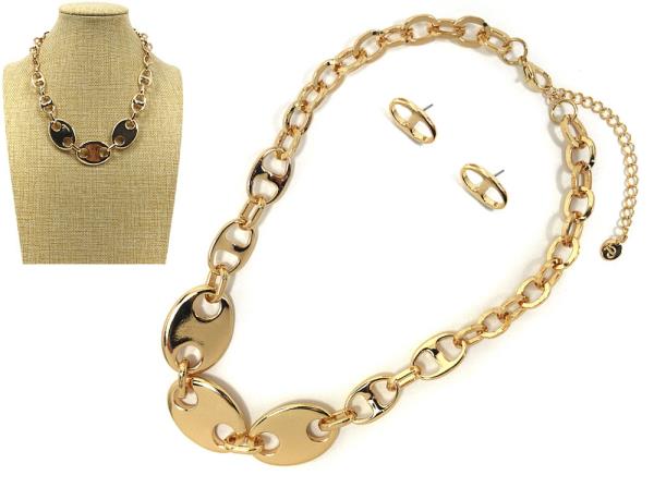 CHUNKY MULTI METAL CHAIN NECKLACE EARRING SET