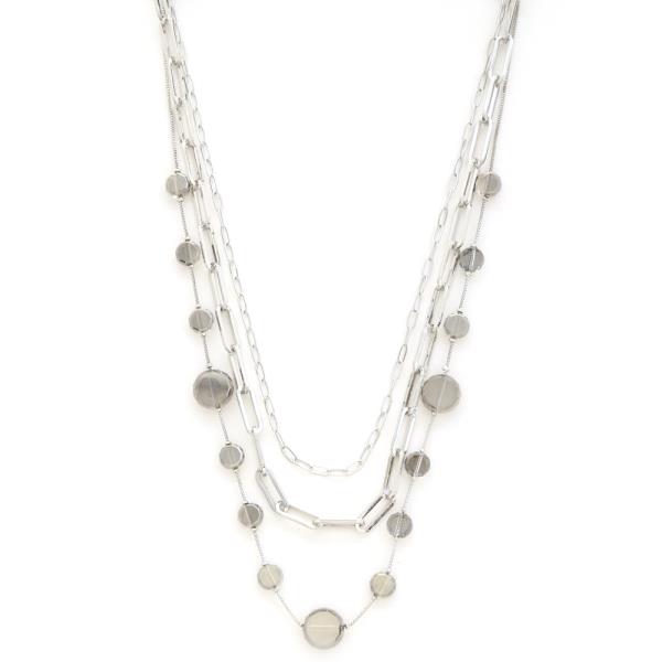ROUND BEAD LAYERED OVAL LINK LAYERED NECKLACE