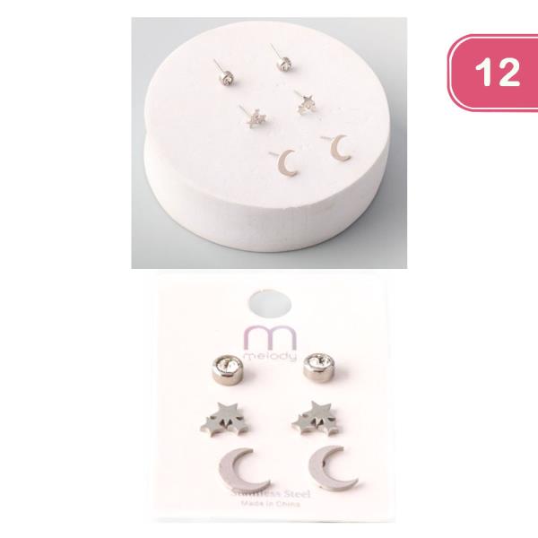 STAINLESS GALAXY EARRING SET (12 UNITS)