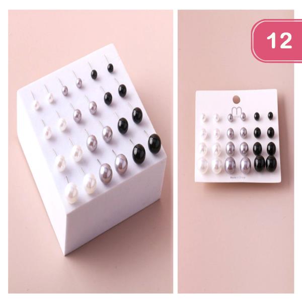 PEARL ASSORTED SIZE BALL EARRING (12 UNITS)