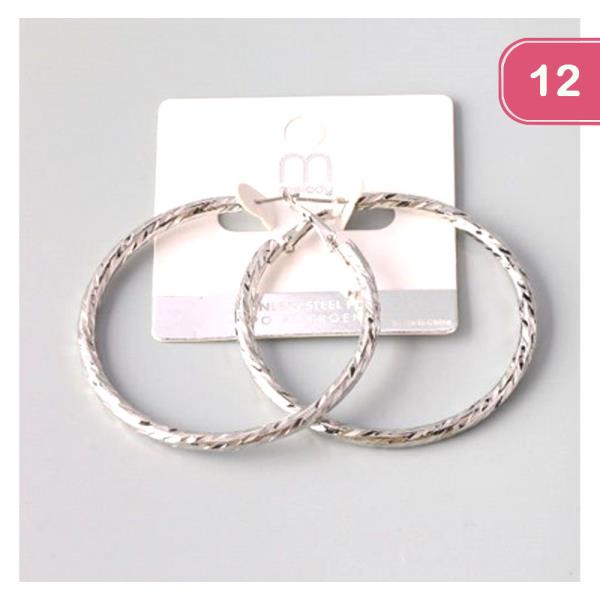 LARGE ETCHED SPIRAL HOOP EARRING (12 UNITS)