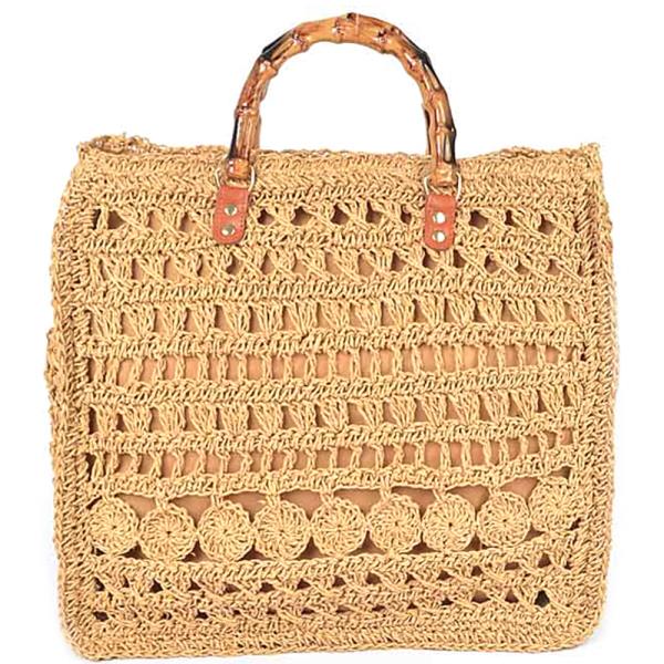 FAUX STRAW BAMBOO TOTE BAG