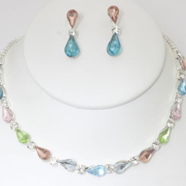 TEARDROP RHINESTONE NECKLACE EARRING SET