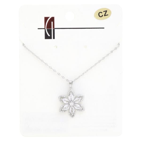 18K GOLD DIPPED CZ FLOWER PENDANT NECKLACE