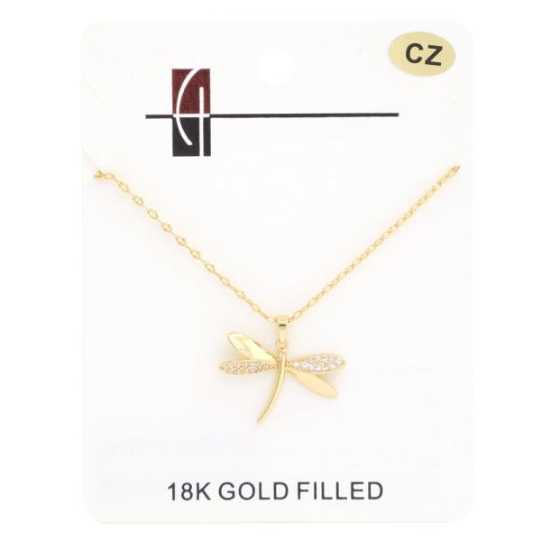 18K GOLD DIPPED CZ DRAGONFLY PENDANT NECKLACE