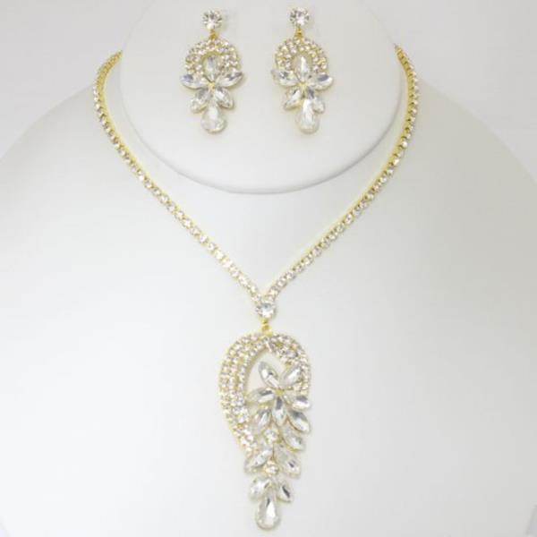 CRYSTAL STONE RHINESTONE NECKLACE EARRING SET