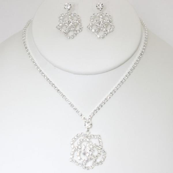 ROSE RHINESTONE NECKLACE EARRING SET