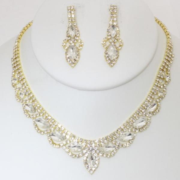 RHINESTONE NECKLACE EARRING SET