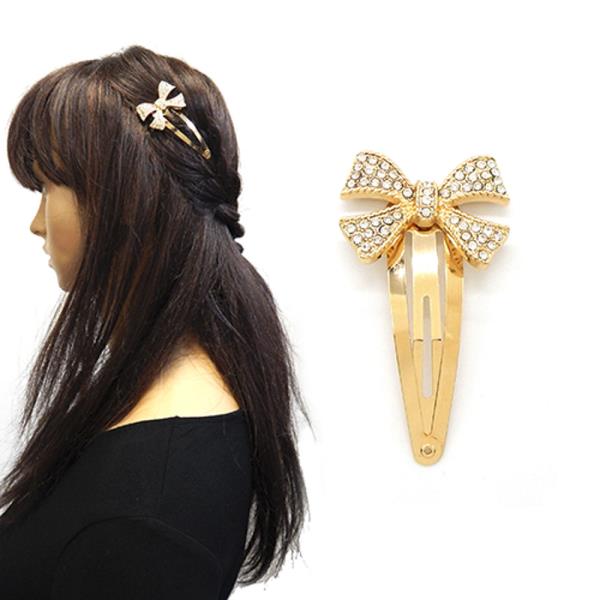 RHINESTONE RIBBON HAIR SNAP PIN