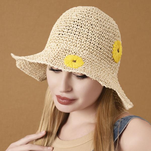 STRAW FLOWER BUCKET SUN HAT