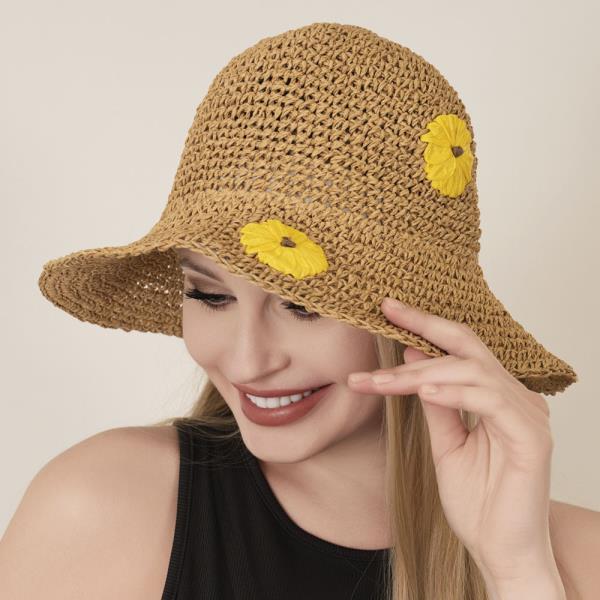 STRAW FLOWER BUCKET SUN HAT
