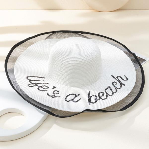 LIFES A BEACH MESH EDGE FLOPPY SUN HAT