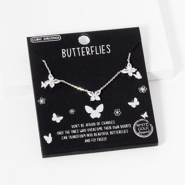 18K GOLD RHODIUM DIPPED BUTTERFLIES CZ NECKLACE