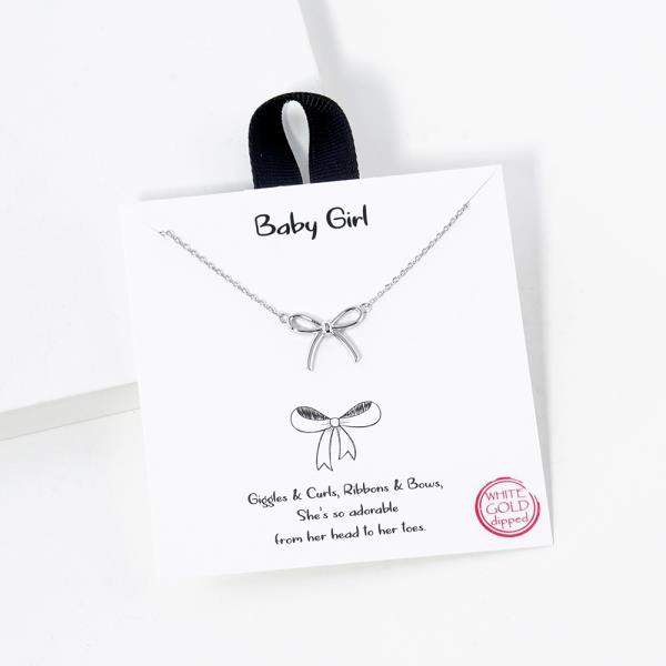 18K GOLD RHODIUM DIPPED BABY GIRL RIBBON NECKLACE