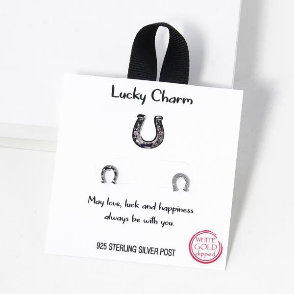 18K GOLD RHODIUM DIPPED LUCKY CHARM HORSESHOE EARRING