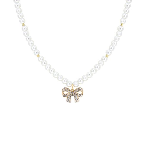 PEARL STRAND BOW NECKLACE