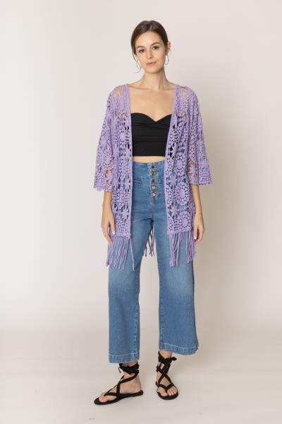 FRINGE FLOWER CROCHET CARDIGAN