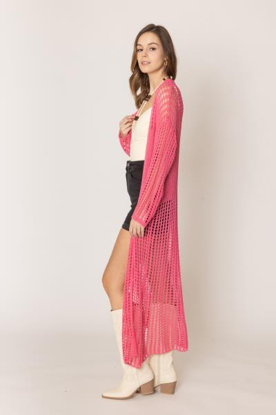 CHEST BLOCKED CROCHET LONG CARDIGAN