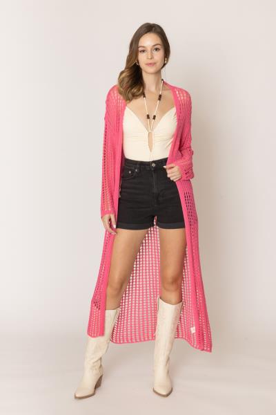 CHEST BLOCKED CROCHET LONG CARDIGAN