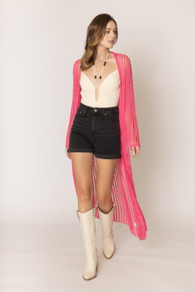 CHEST BLOCKED CROCHET LONG CARDIGAN