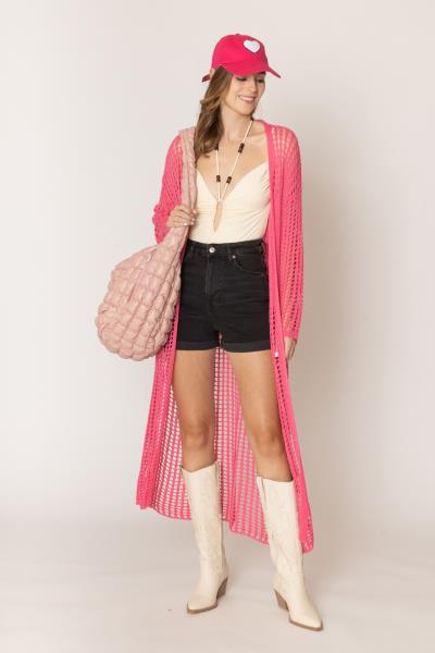 CHEST BLOCKED CROCHET LONG CARDIGAN