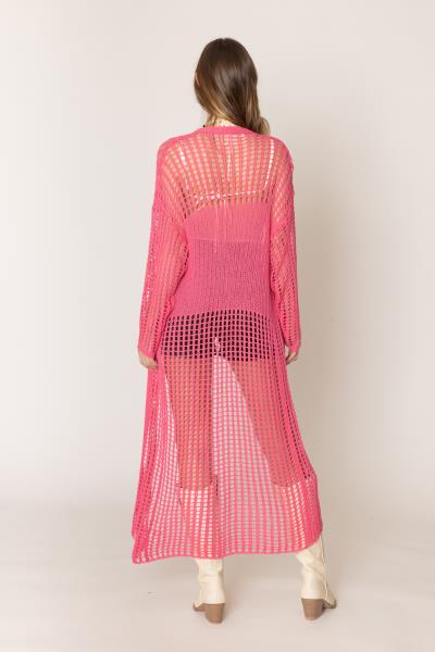 CHEST BLOCKED CROCHET LONG CARDIGAN