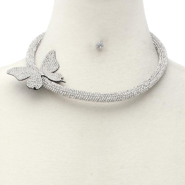 BUTTERFLY RHINESTONE CHOKER NECKLACE