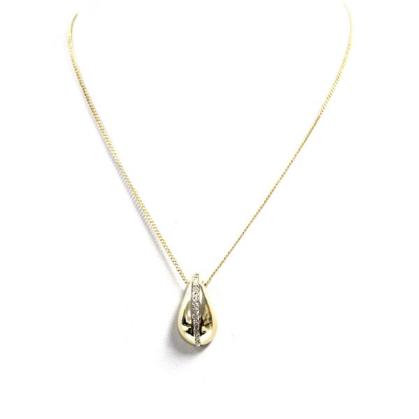 BRASS RHINESTONE TEARDROP PENDANT NECKLACE