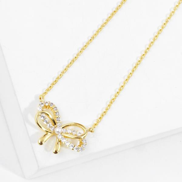 GOLD DIPPED CZ RIBBON NECKLACE