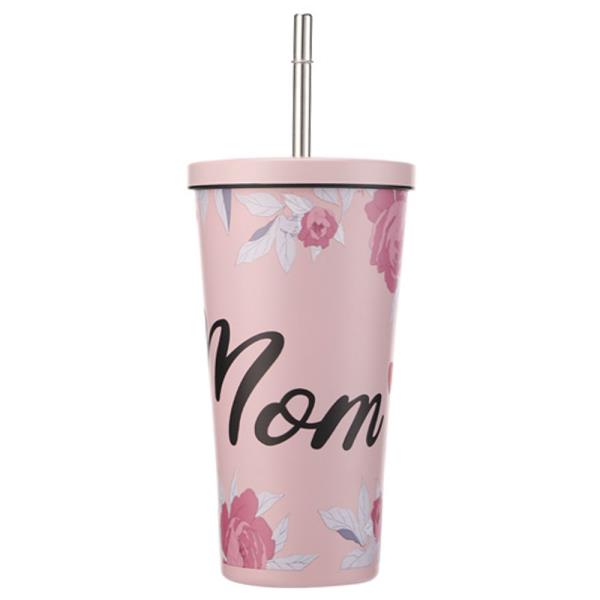 MOM ROSE FLOWER THEME TUMBLER CUP WITH STRAW 17OZ