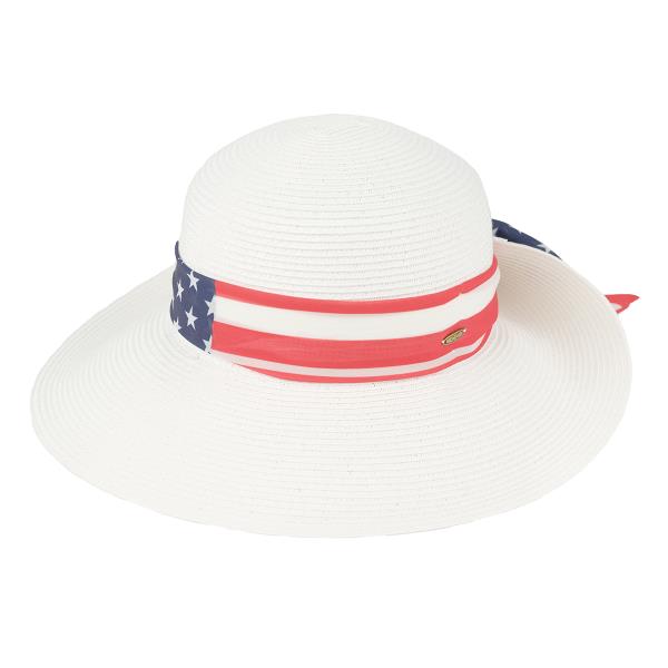 CC WIDE BRIM SUNHAT WITH USA FLAG PRINT ROLLED UP DETAILS