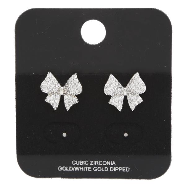 DAINTY BOW CZ WHITE GOLD DIPPED EARRING