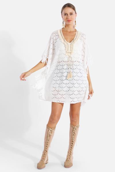 BRAIDED TIE-KNOT V LACE COVER UP