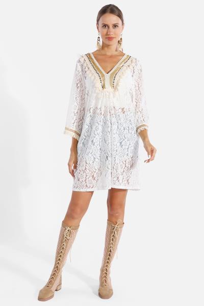METAL STUDS&SEQUIN V LACE COVER UP