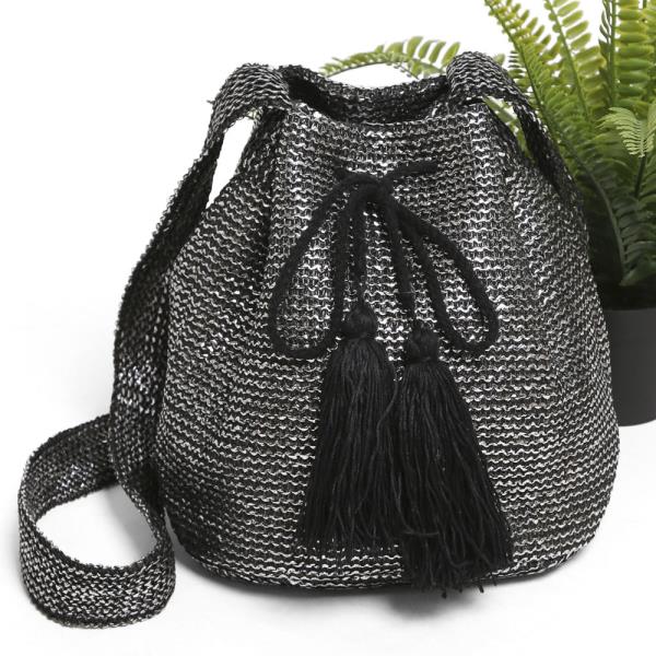 STRAW CROSSBODY BUCKET BAG