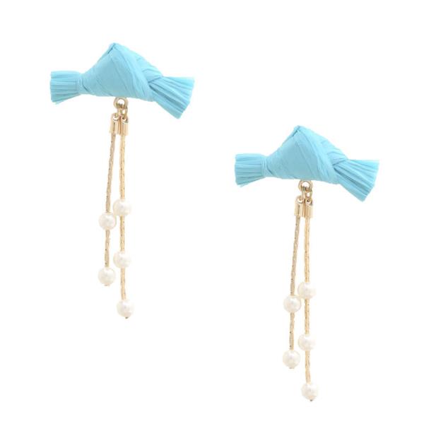 RAFFIA PEARL BEAD METAL BAR DANGLE EARRING