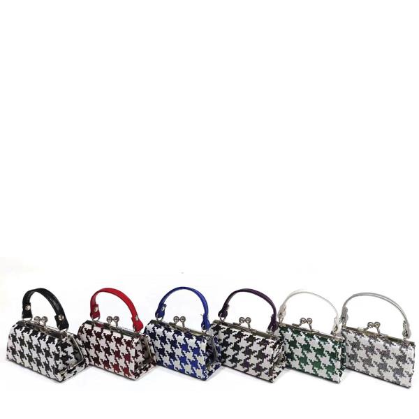 HOUNDSTOOTH SMALL HANDLE COIN PURSE BAG (12 UNITS)