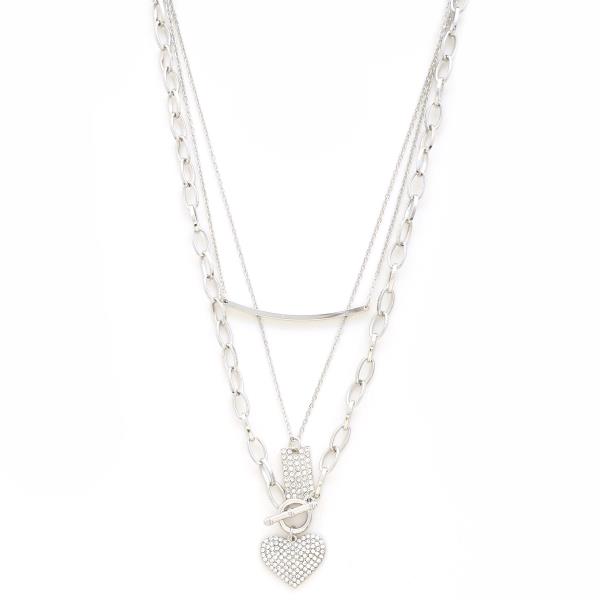 SDJ 3 LAYERED METAL HEART PENDANT NECKLACE