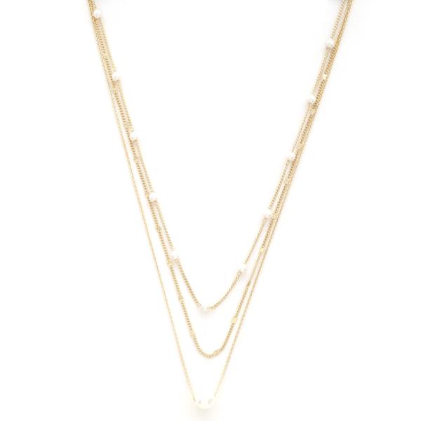 SDJ PEARL BEAD LAYERED CHAIN LAYERED NECKLACE