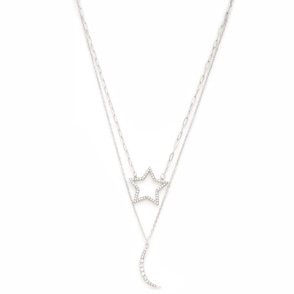SDJ 2 LAYERED MOON AND STAR PENDANT NECKLACE
