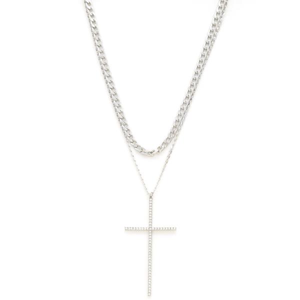 SDJ CROSS CURB LINK LAYERED METAL NECKLACE