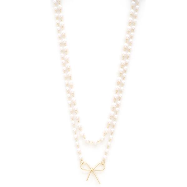 SDJ PEARL BEAD BOW CHARM LAYERED NECKLACE